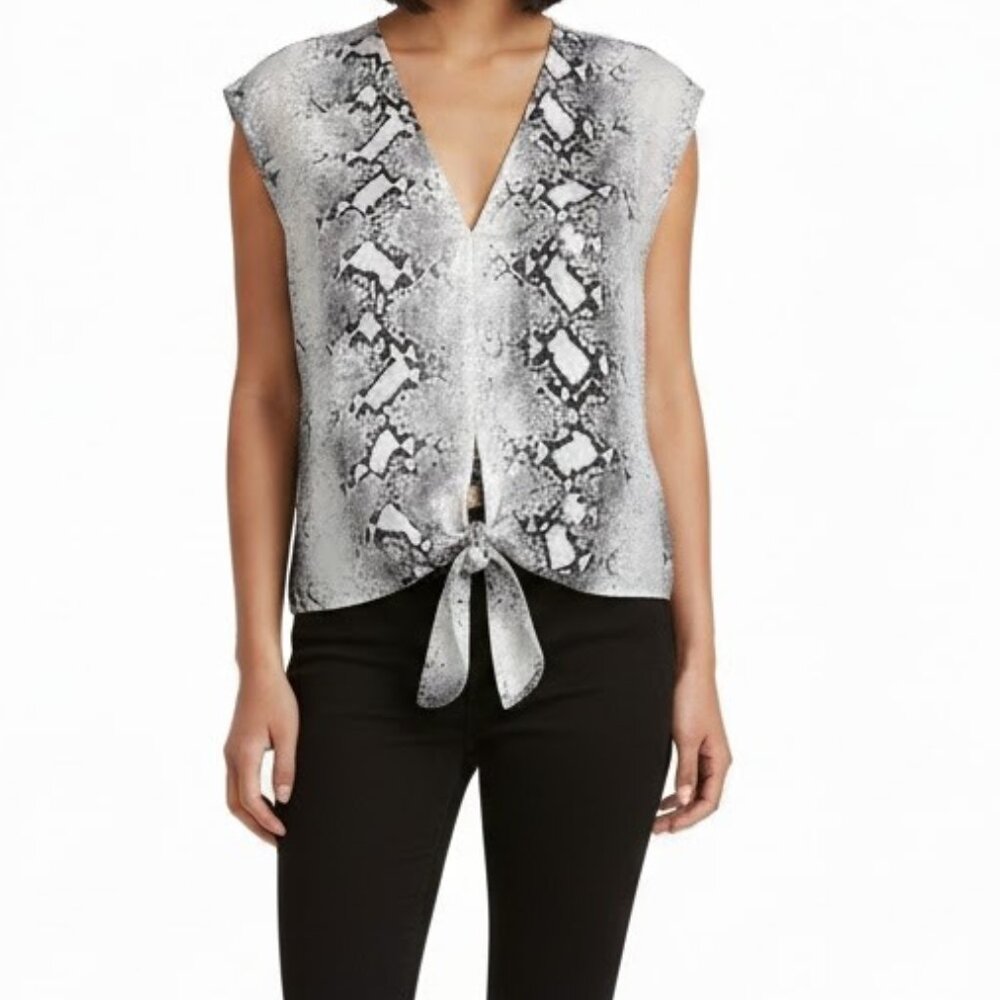 Acrobat 100% Silk Snakeskin Print Tie-Front Blouse Size XS Quiet Luxury